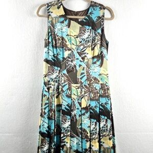 St John Collection Silk Floral Sleeveless Sheath Dress Pleated Fit Flare Size 4